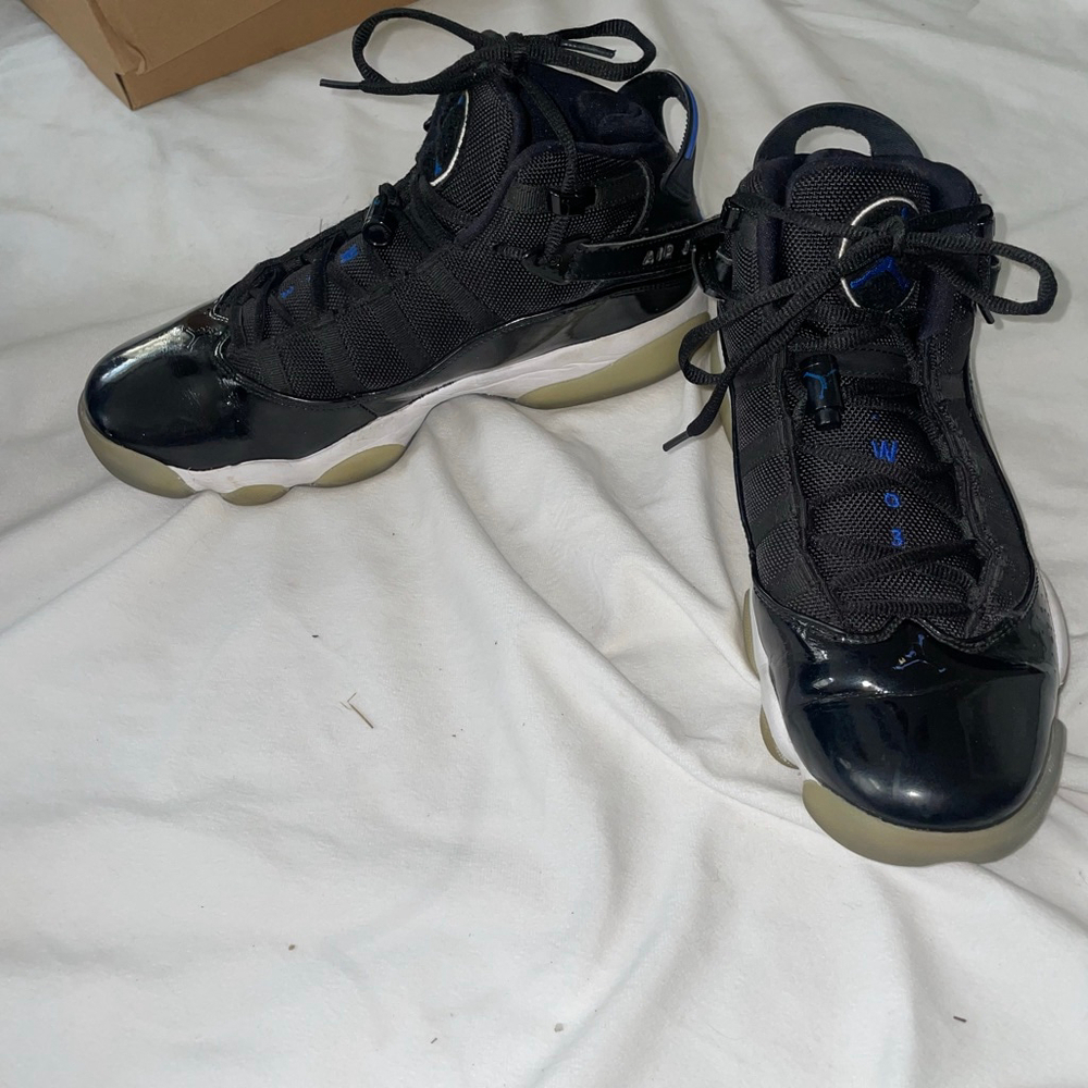 Men's Jordan 6 Rings 'Space Jam' Black Blue Shoes Size 8 Patent Leather - Picture 2 of 11